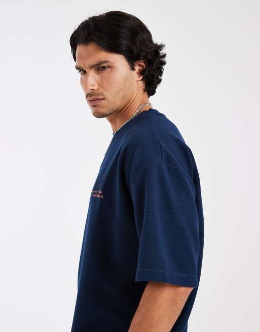 ASOS DESIGN super heavyweight oversized T-shirt with chest graphic in navy ribbed fabric, 4 of 5