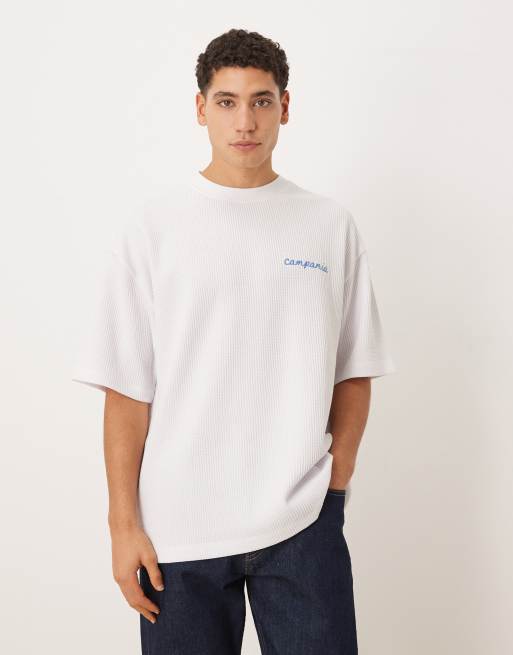 ASOS DESIGN super heavyweight oversized t-shirt with lemon graphic and embroidery in white waffle, 4 of 5