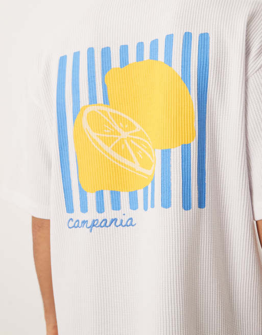 ASOS DESIGN super heavyweight oversized t-shirt with lemon graphic and embroidery in white waffle, 5 of 5