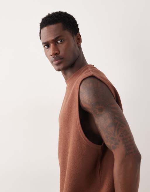 ASOS DESIGN super heavyweight oversized tank in brown texture, 4 of 5