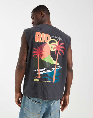 Asos Design Super Heavyweight Oversized Tank Top With Island Back Graphic In Multi