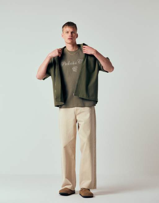 ASOS DESIGN super heavyweight oversized tank top with text back graphic in green waffle fabric (Part of a set), 2 of 7