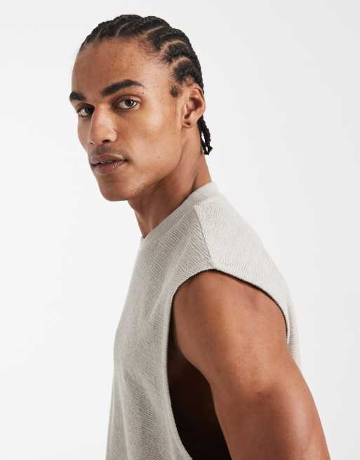 ASOS DESIGN super heavyweight oversized tank with back puff print in stone boucle crepe texture, 4 of 5