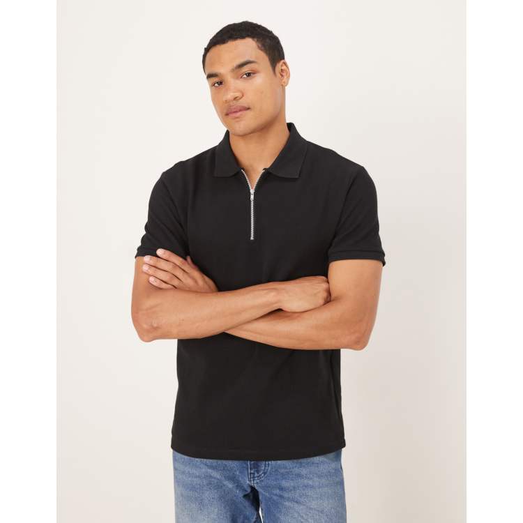 ASOS DESIGN super heavyweight pique quarter zip polo in