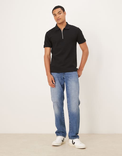 ASOS DESIGN super heavyweight pique quarter zip polo in