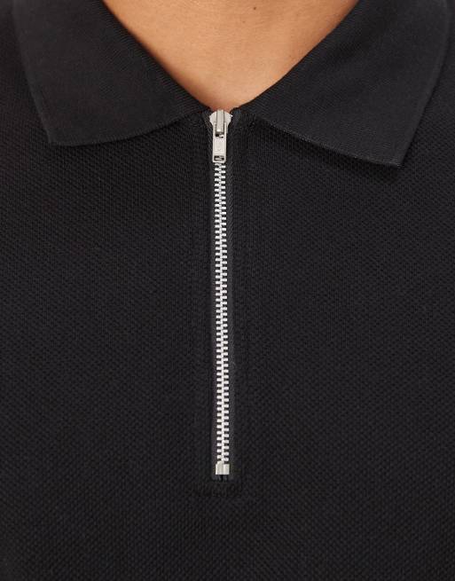 ASOS DESIGN super heavyweight pique quarter zip polo in