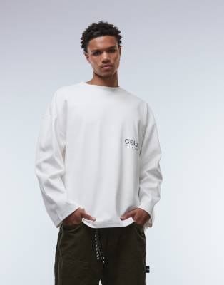 Asos Design Super Heavyweight Premium Oversized Long Sleeve T-shirt With Dropped Shoulder And Text Graphic In White
