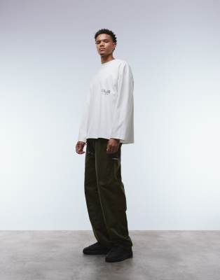 Asos Design Super Heavyweight Premium Oversized Long Sleeve T-shirt With Dropped Shoulder And Text Graphic In White