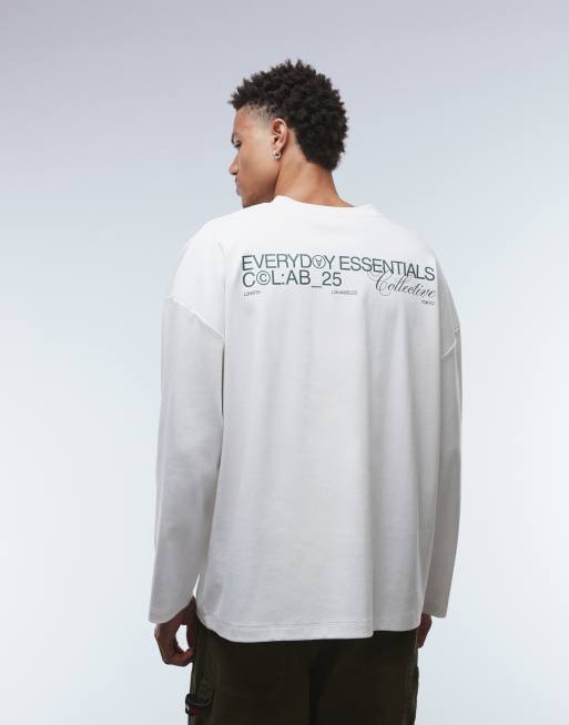 ASOS DESIGN super heavyweight premium oversized long sleeve t-shirt with dropped shoulder and text graphic in white , 3 of 5