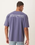 [ASOS DESIGN] ASOS DESIGN super heavyweight premium oversized t-shirt with dropped shoulder and text graphic in blue XS Mid blue