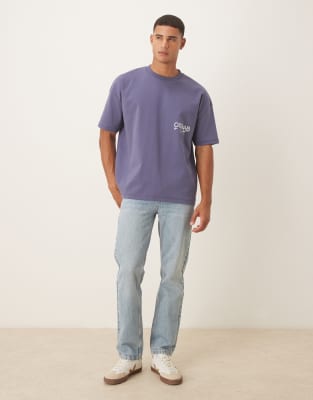 Asos Design Super Heavyweight Premium Oversized T-shirt With Dropped Shoulders And Text Graphics In Purple