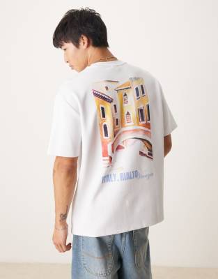 Asos Design Super Heavyweight Premium Relaxed T-shirt With Italy Graphic In White