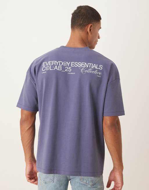 ASOS DESIGN super heavyweight premiumoversized t-shirt with dropped shoulder and text graphic in blue 