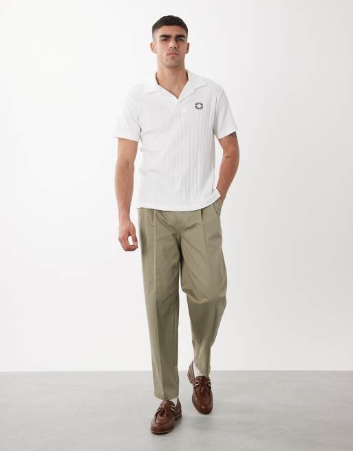 ASOS DESIGN super heavyweight regular fit polo with chest graphic in white rib fabric, 2 of 5