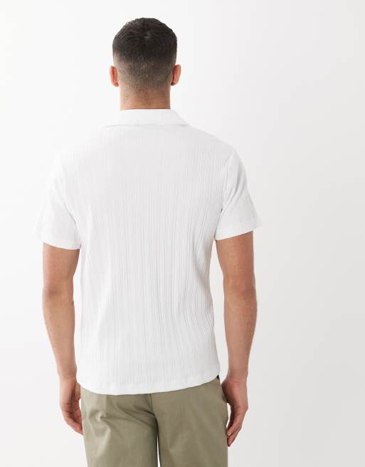 ASOS DESIGN super heavyweight regular fit polo with chest graphic in white rib fabric, 3 of 5