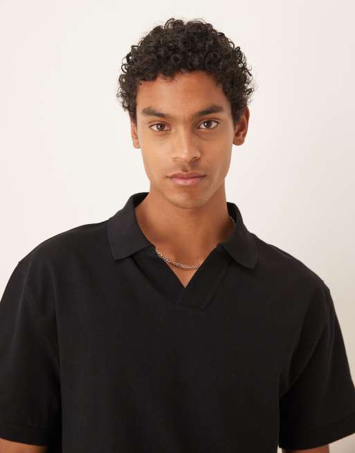 ASOS DESIGN super heavyweight relaxed polo t-shirt in black  , 3 of 4