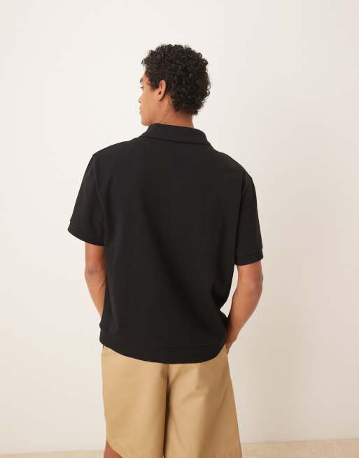 ASOS DESIGN super heavyweight relaxed polo t-shirt in black 