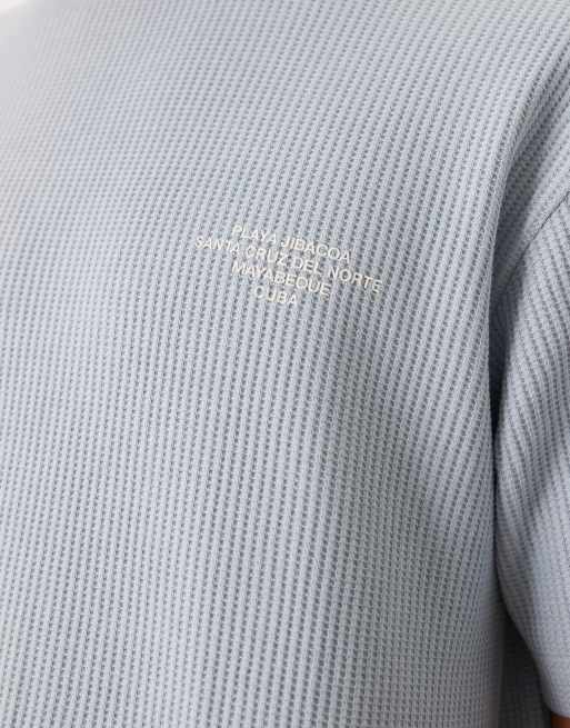 ASOS DESIGN super heavyweight relaxed t-shirt with text graphic in blue texture, 4 of 5