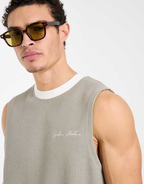 ASOS DESIGN super heavyweight relaxed tank top with chest signature in sage - view 1