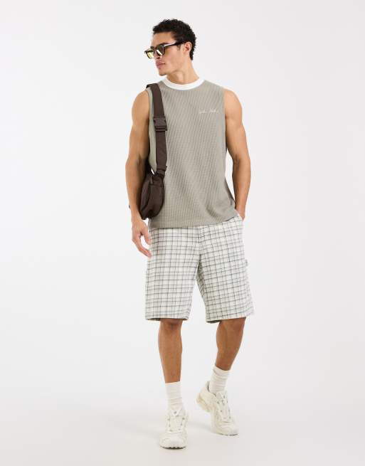 ASOS DESIGN super heavyweight relaxed tank with chest signature in sage, 2 of 5