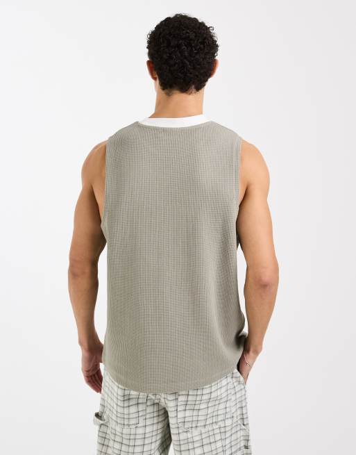 ASOS DESIGN super heavyweight relaxed tank with chest signature in sage, 5 of 5