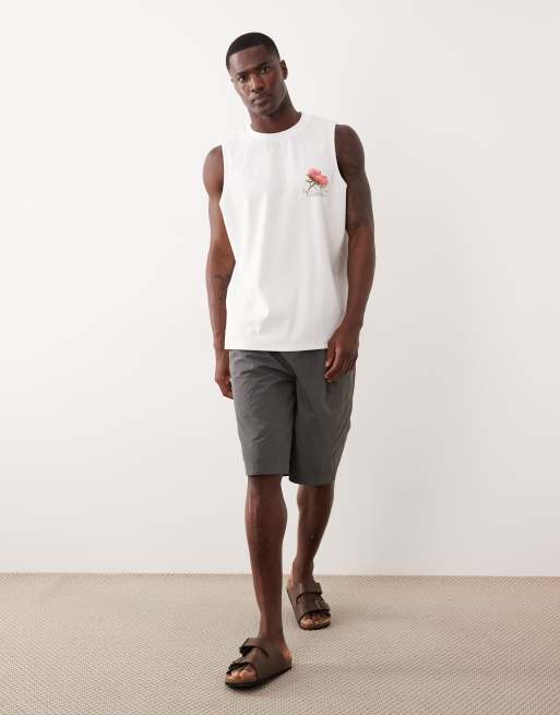 ASOS DESIGN super heavyweight relaxed tank with floral graphic in white rib fabric, 2 of 7