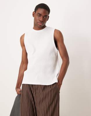 ASOS DESIGN super heavyweight rib knit crew neck tank top in white - view 1