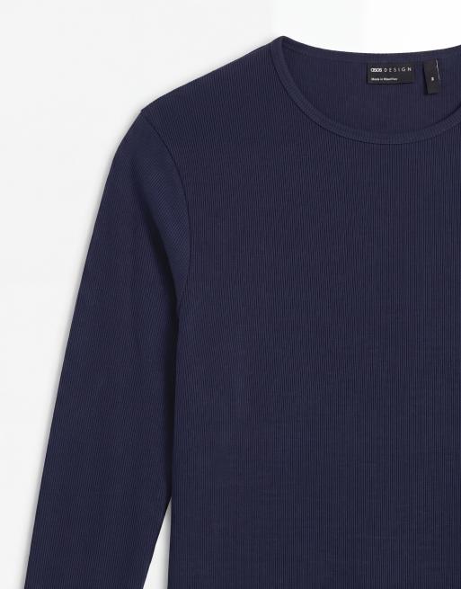 ASOS DESIGN super heavyweight slim fit langærmet T-shirt i navy rib, 8 af 9