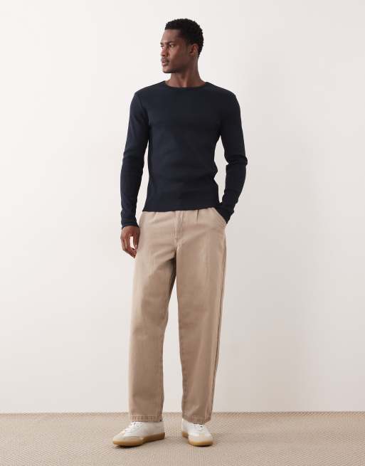 ASOS DESIGN super heavyweight slim long sleeve t-shirt in navy rib, 2 of 5