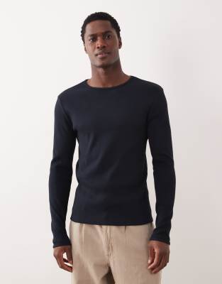 Asos Design Super Heavyweight Slim Long Sleeve T-shirt In Blue