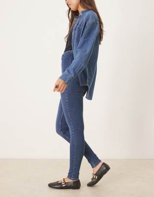 Asos Design Super High Rise Skinny Jeans With Zip Front In Blue