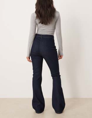 Asos Design Super High Waist Flare Jeans With Comfort Stretch In Blue