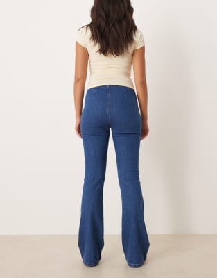 Asos Design Super High Waist Flare Jeans With Comfort Stretch In Blue