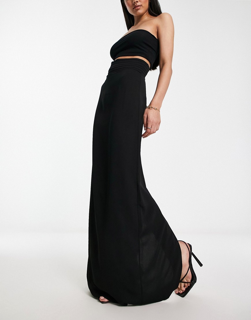 ASOS DESIGN super high waist maxi pencil skirt with pleated waistband in black