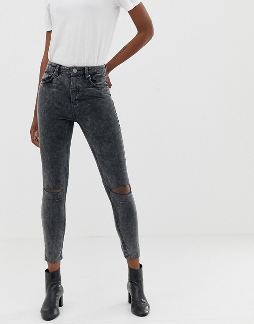 ASOS DESIGN super high waisted firm skinny jeans in acid wash grey cord ...