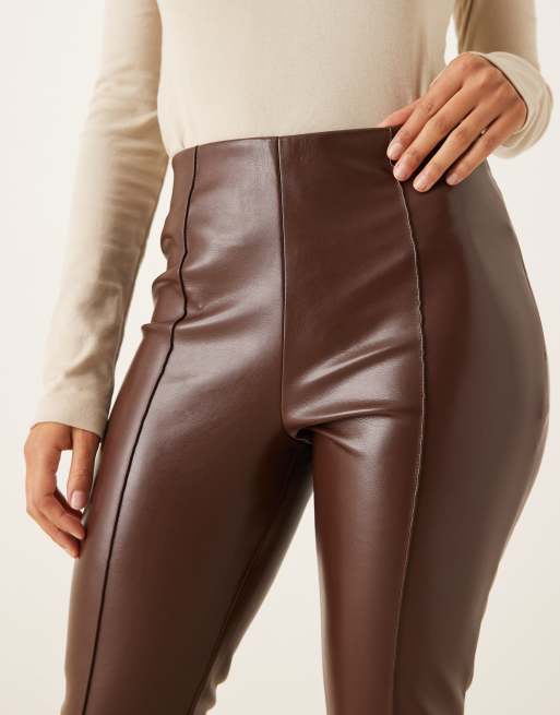 ASOS DESIGN super long legging pants in faux leather in chocolate , 4 of 5