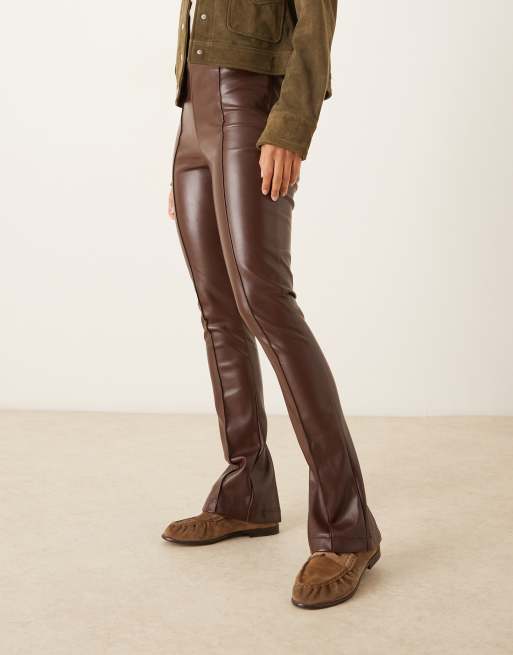 ASOS DESIGN super long legging pants in faux leather in chocolate , 5 of 5