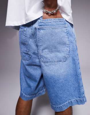 ASOS DESIGN super long length denim jorts in light wash blue