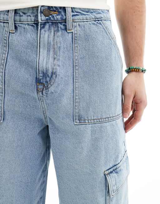 ASOS DESIGN super long length denim jorts with cargo detail in light blue wash, 5 of 5