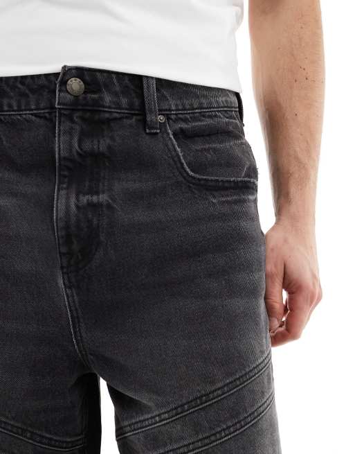 ASOS DESIGN super long length denim jorts with panels in washed black, 3 of 5