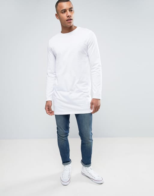 ASOS DESIGN super longline long sleeve t shirt in white