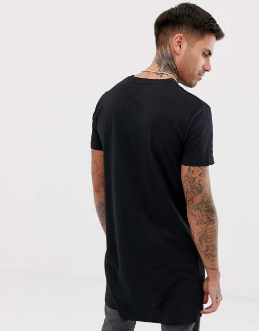 ASOS Longline T-Shirt With Spine Print and Stepped Curved Hem, ASOS