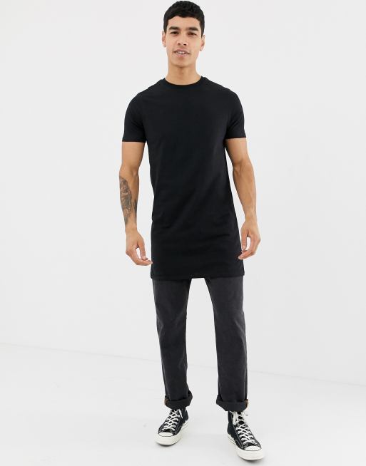 ASOS DESIGN super longline t shirt with crew neck in black