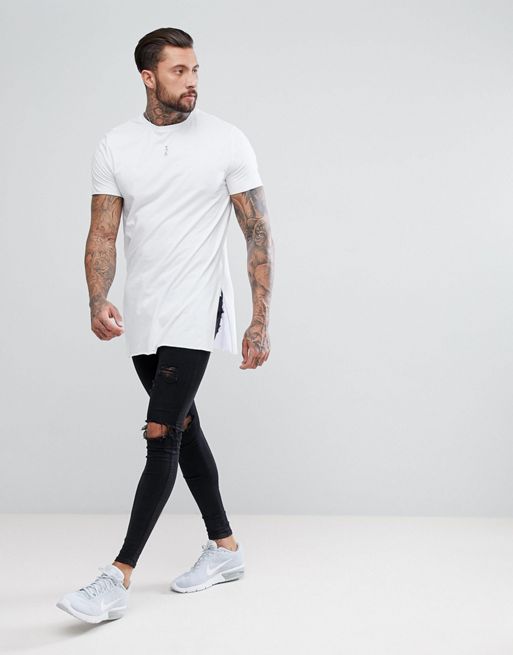 ASOS Super Longline T-shirt With Extra Long Side Splits And Raw Edges In  White for Men