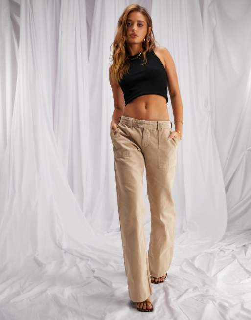 ASOS DESIGN super low rise hipster flare pants in taupe