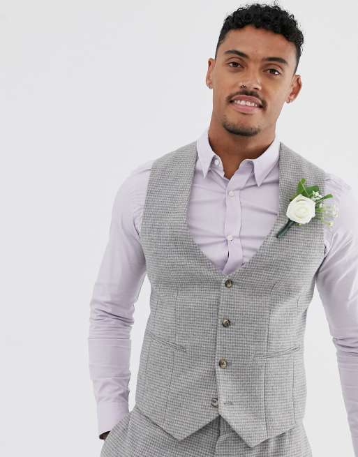 ASOS DESIGN – Super obcisła ślubna kamizelka garniturowa w szarą mikropipetkę