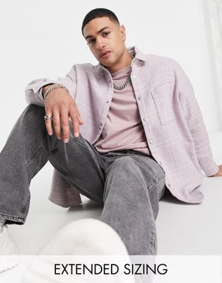 ASOS DESIGN – Super-Oversize-Hemd aus Wolle in Flieder kariert-Violett