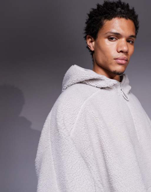 ASOS DESIGN – Super-Oversize-Kapuzenpullover aus Fleece in Grau mit Stehkragen und kurzem Reißverschluss, 5 von 5