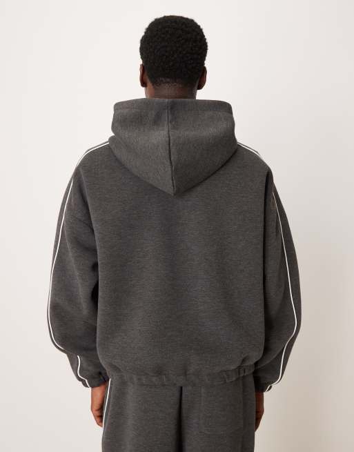 ASOS DESIGN – Super-Oversize-Kapuzenpullover in Dunkelgrau mit Paspelierung, Kombiteil, 3 von 5