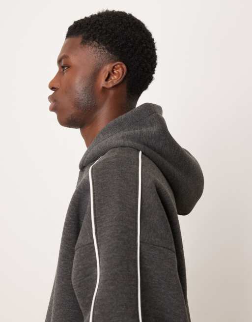ASOS DESIGN – Super-Oversize-Kapuzenpullover in Dunkelgrau mit Paspelierung, Kombiteil, 4 von 5